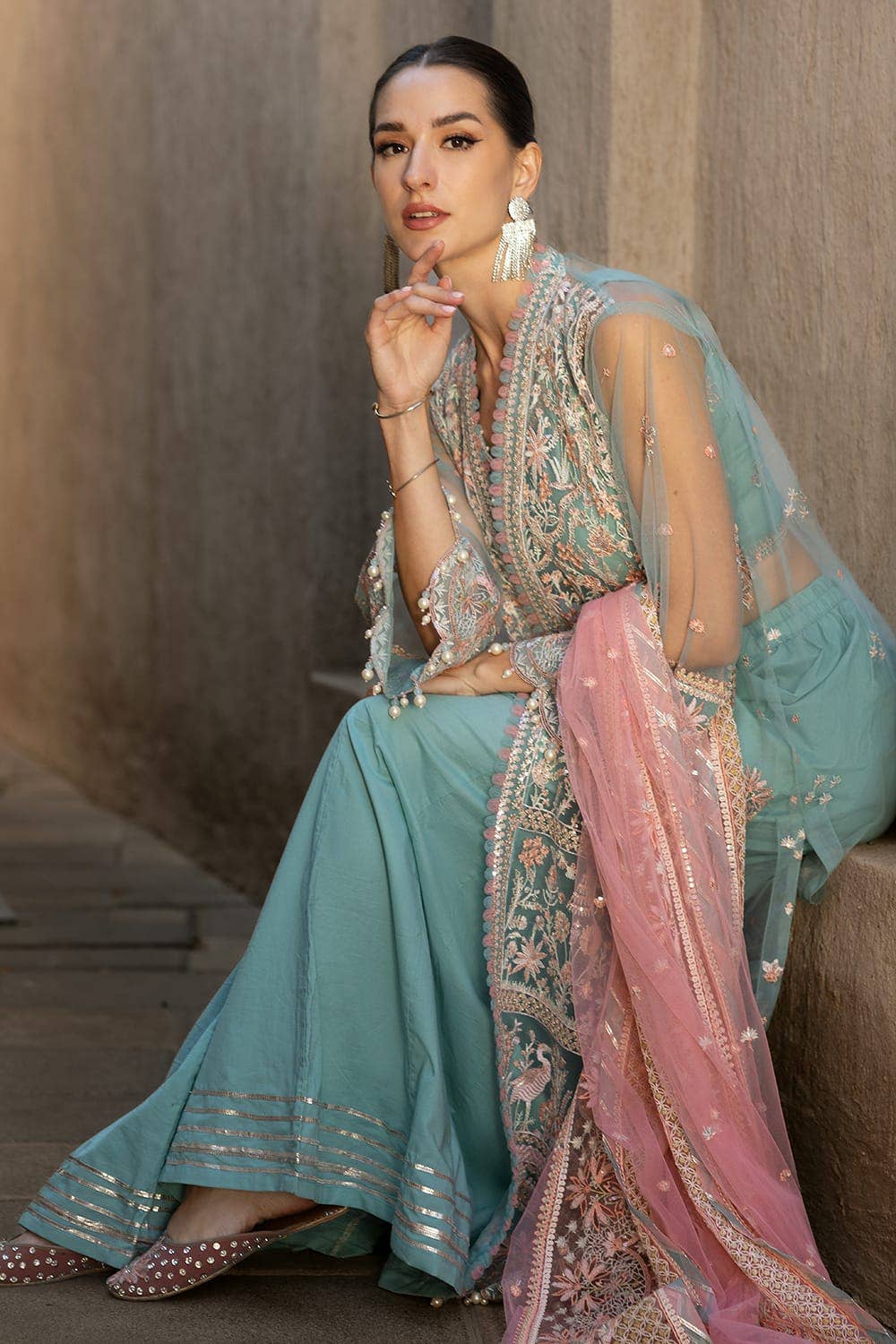 Gul Ahmed 3PC Zari and Sequins Embroidered Net Unstitched Suit with Zari and Sequins Embroidered Net FE-42010