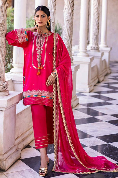 Gul Ahmed 3PC Zari and Sequins Embroidered Raw Silk Unstitched Suit with Zari and Sequins Embroidered Chiffon Dupatta FE-42012