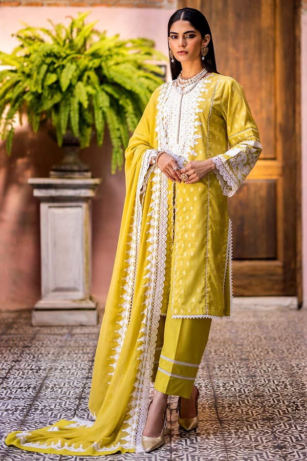 Gul Ahmed 3PC Embroidered Jacquard Unstitched Suit with Embroidered Chiffon Dupatta FE-42018