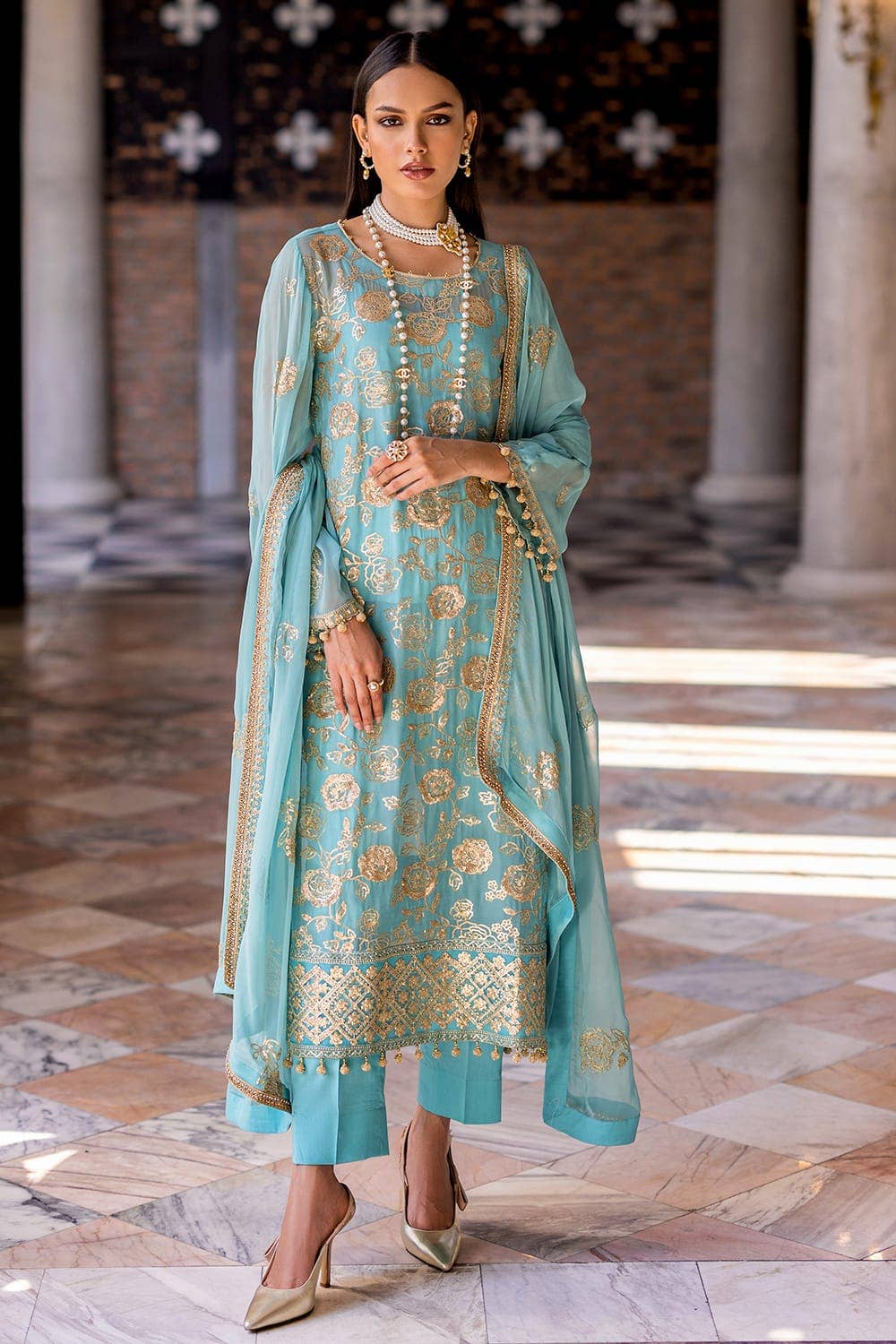 Gul Ahmed 3PC Embroidered Chiffon Unstitched Suit with Embroidered Chiffon Dupatta FE-42026