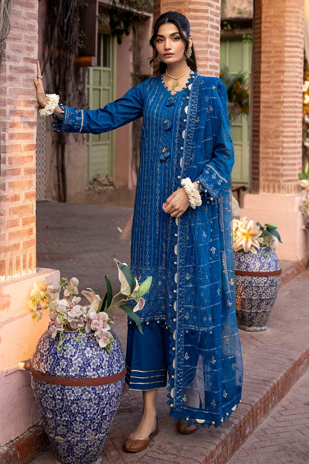 Gul Ahmed 3PC Embroidered Lawn Unstitched Suit with Embroidered Net Dupatta FE-42027