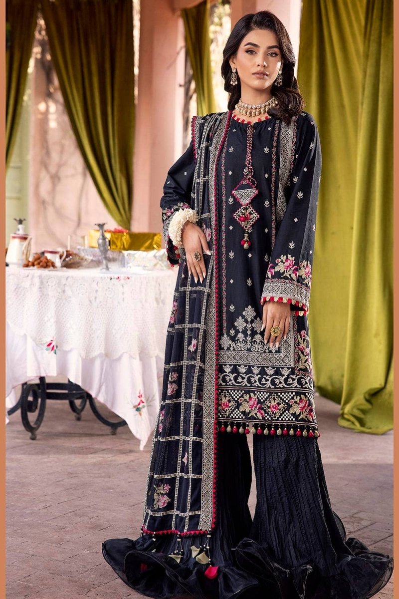 Gul Ahmed 3PC Zari Embroidered Lawn Unstitched Suit with Embroidered Chiffon Dupatta FE-42031