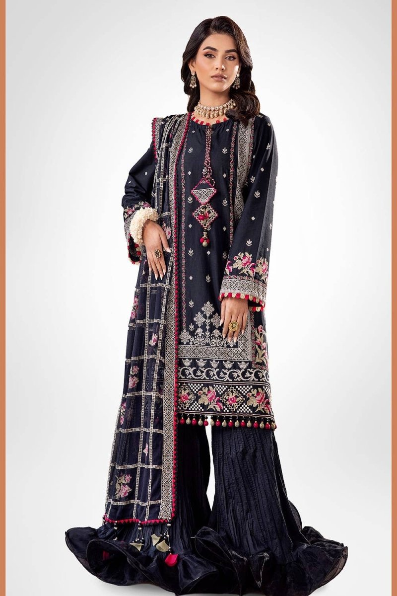 Gul Ahmed 3PC Zari Embroidered Lawn Unstitched Suit with Embroidered Chiffon Dupatta FE-42031