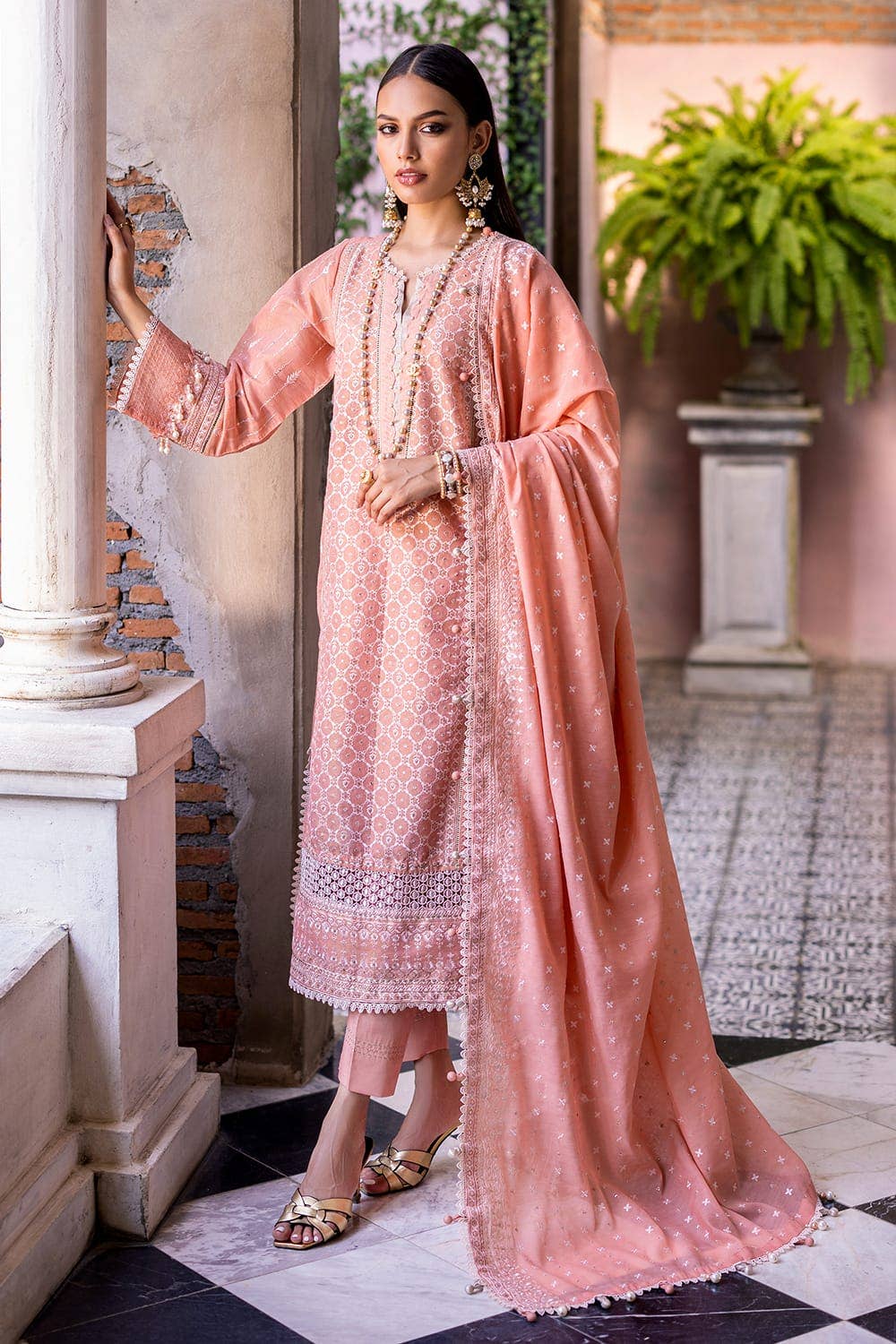 Gul Ahmed 3PC Embroidered Zari Jacquard Unstitched Suit with Embroidered Zari Paper Cotton Dupatta FE-42040