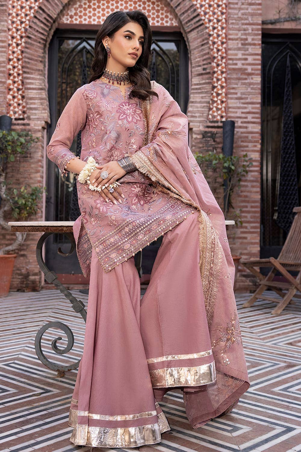 Gul Ahmed 3PC Embroidered Mehsuri Unstitched Suit with Embroidered Mehsuri Dupatta FE-42045