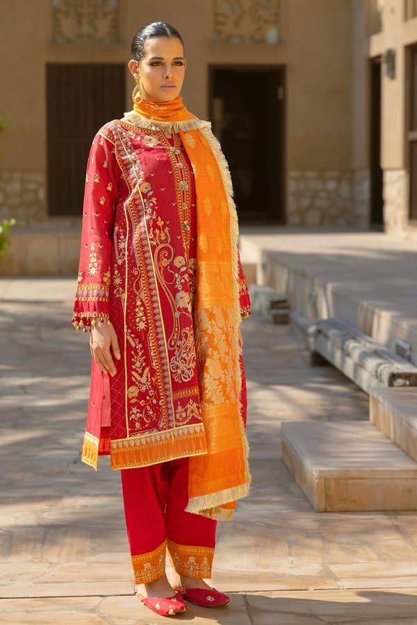 Gul Ahmed 3PC Embroidered Paper Cotton Unstitched Suit with Jacquard Dupatta FE-42056