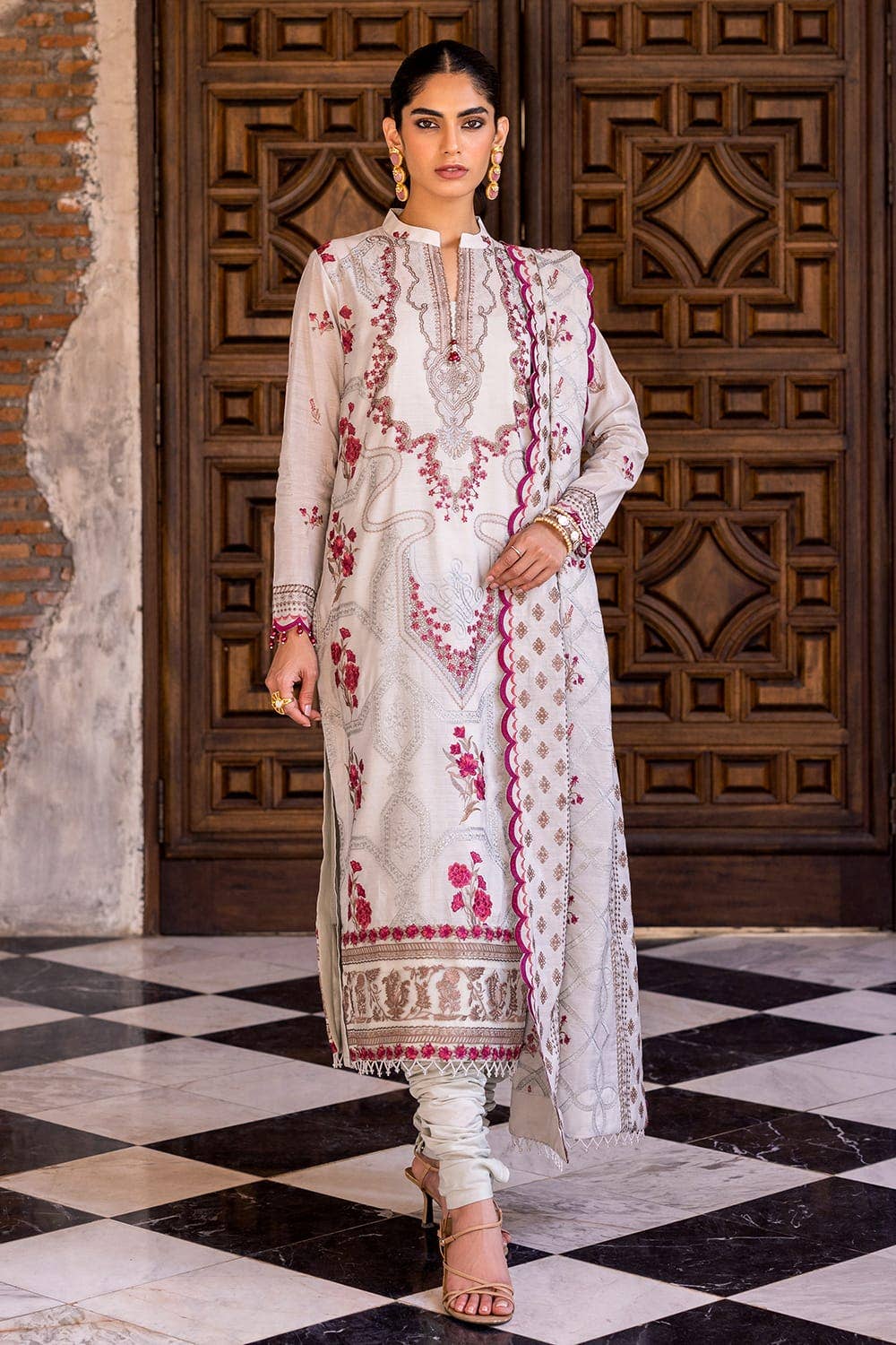 Gul Ahmed 3PC Embroidered Paper Cotton Unstitched Suit with Embroidered Paper Cotton Dupatta FE-42064
