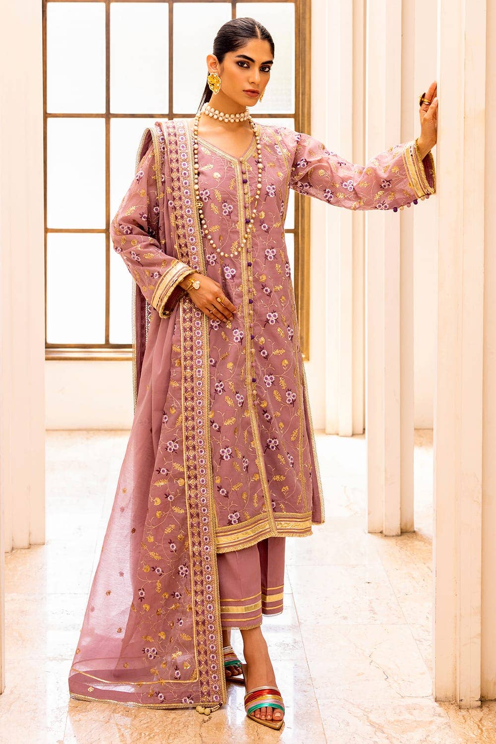 Gul Ahmed 3PC Embroidered Paper Cotton Unstitched Suit with Embroidered Paper Cotton Dupatta FE-42070