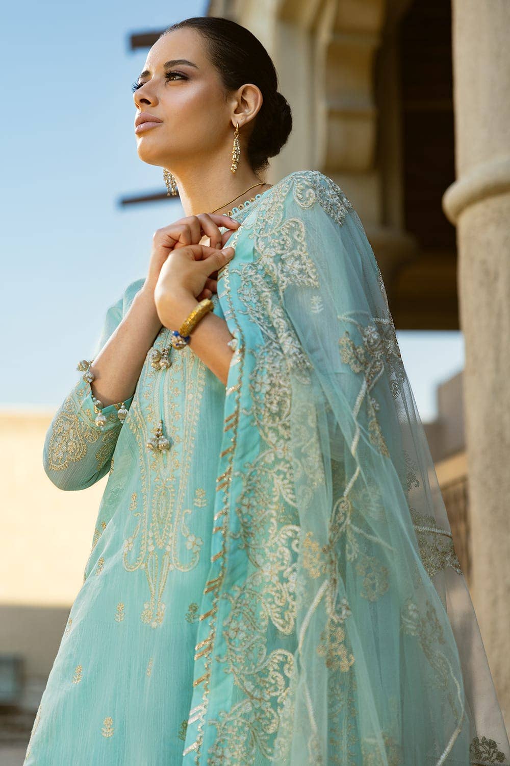 Gul Ahmed 3PC Embroidered Paper Cotton Unstitched Suit with Embroidered Net Dupatta FE-42071