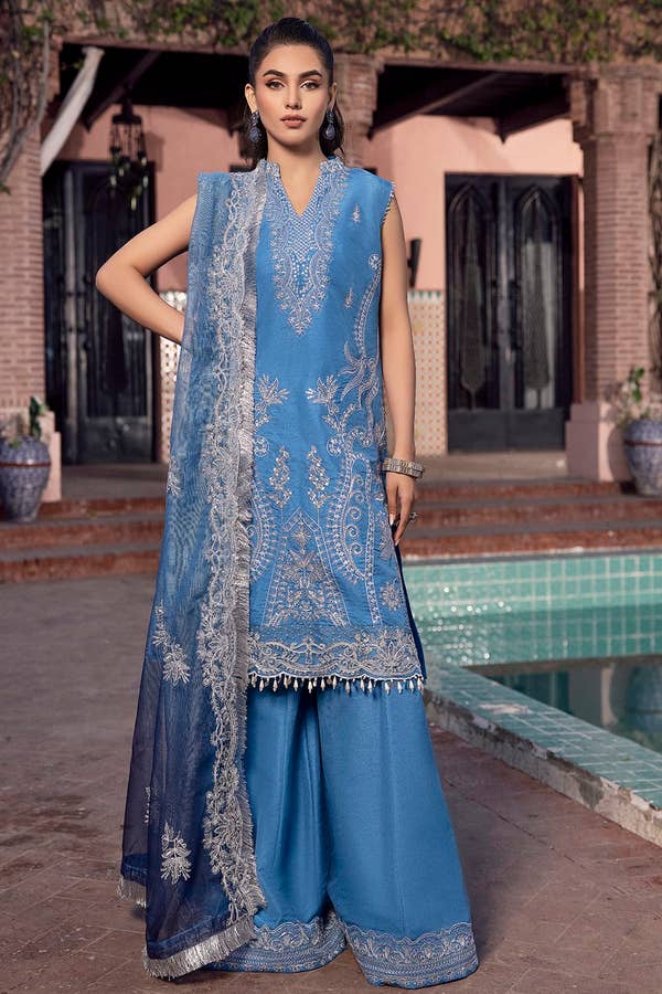 Gul Ahmed 3PC Embroidered Raw Silk Unstitched Suit with Embroidered Printed Net Dupatta FE-42074