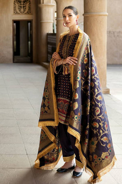 Gul Ahmed 3PC Gold and Lacquer Printed Raw Silk Unstitched Suit with Jacquard Dupatta FE-42079