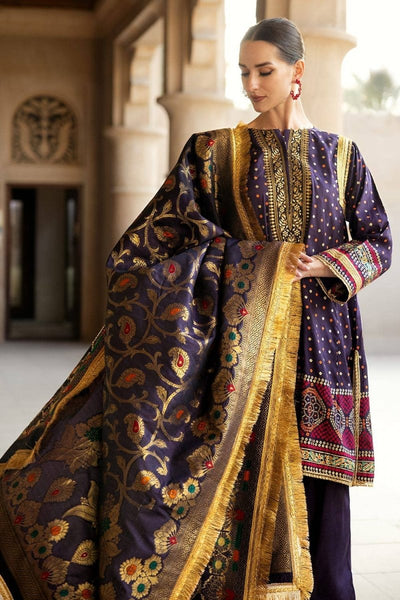 Gul Ahmed 3PC Gold and Lacquer Printed Raw Silk Unstitched Suit with Jacquard Dupatta FE-42079