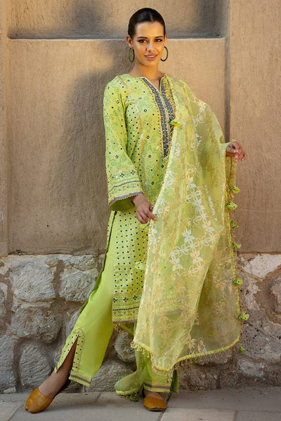 Gul Ahmed 3PC Hand Embroidered Gold and Lacquer Printed Raw Silk Unstitched Suit with Gold Foil Printed Organza Dupatta FE-42080