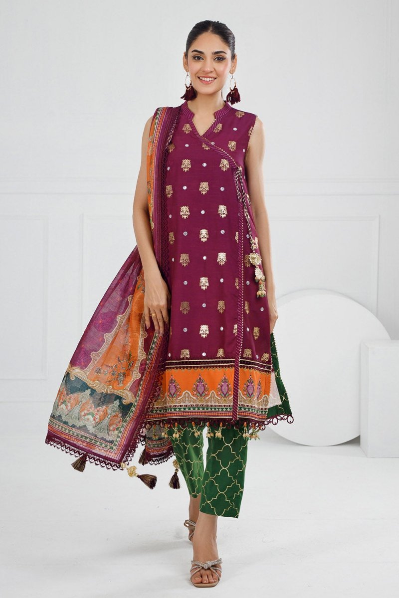 Gul Ahmed 3 Piece Unstitched Embroidered Raw Silk Suit with Paper Cotton Jacquard Dupatta FE-52008