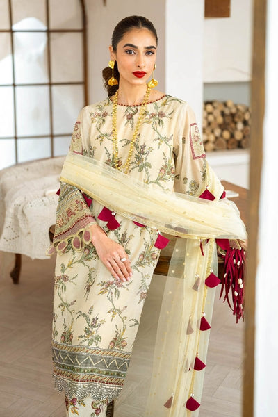 Gul Ahmed 3 Piece Unstitched Embroidered Printed Monar Slub Suit with Embroidered Net Dupatta FE-52010