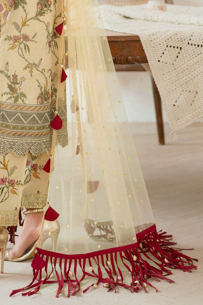 Gul Ahmed 3 Piece Unstitched Embroidered Printed Monar Slub Suit with Embroidered Net Dupatta FE-52010