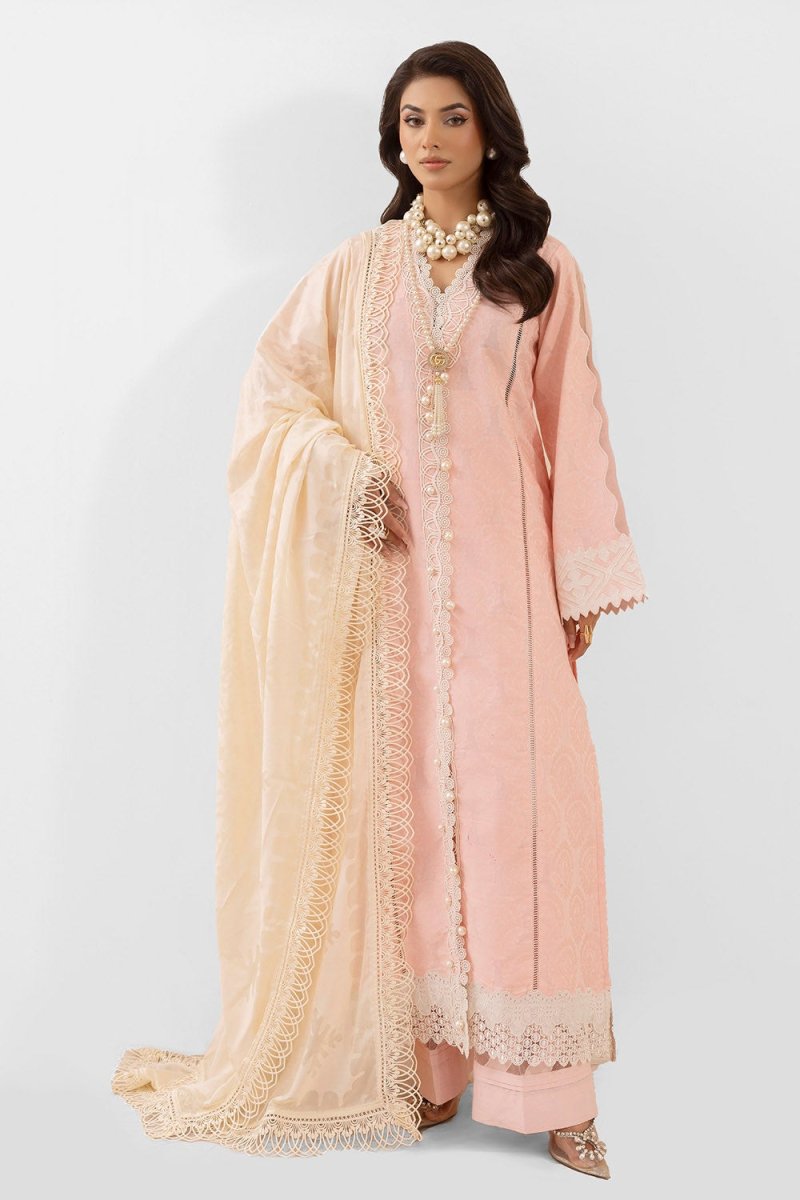 Gul Ahmed 3 Piece Unstitched Embroidered Jacquard Suit with Burnout Raw Silk Dupatta FE-52078