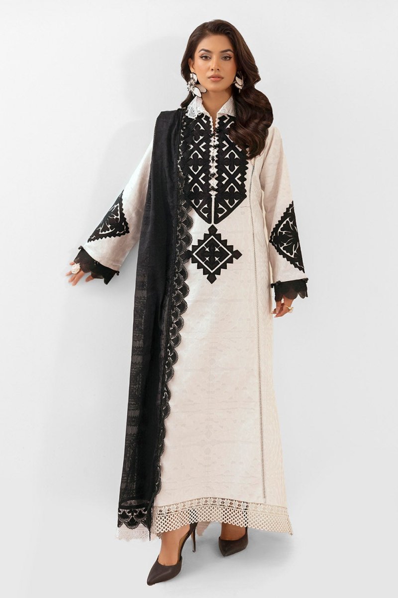Gul Ahmed 3 Piece Unstitched Embroidered Jacquard Suit with Burnout Raw Silk Dupatta FE-52082