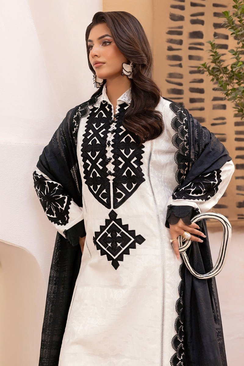 Gul Ahmed 3 Piece Unstitched Embroidered Jacquard Suit with Burnout Raw Silk Dupatta FE-52082