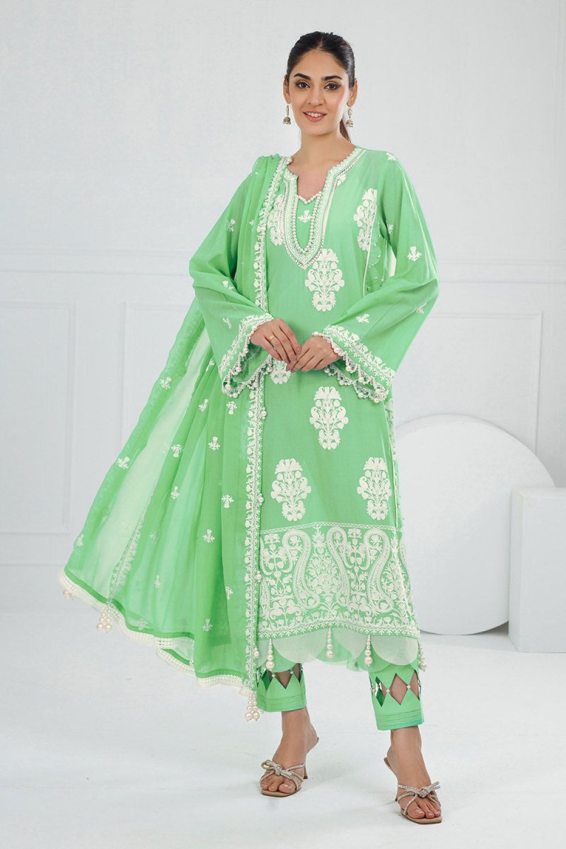 Gul Ahmed 3 Piece Unstitched Embroidered Lawn Suit with Embroidered Chiffon Dupatta FE-52101