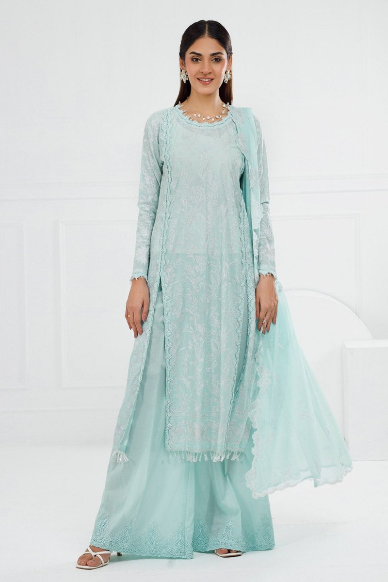 Gul Ahmed 3 Piece Unstitched Embroidered Lawn Suit with Embroidered Chiffon Dupatta FE-52103