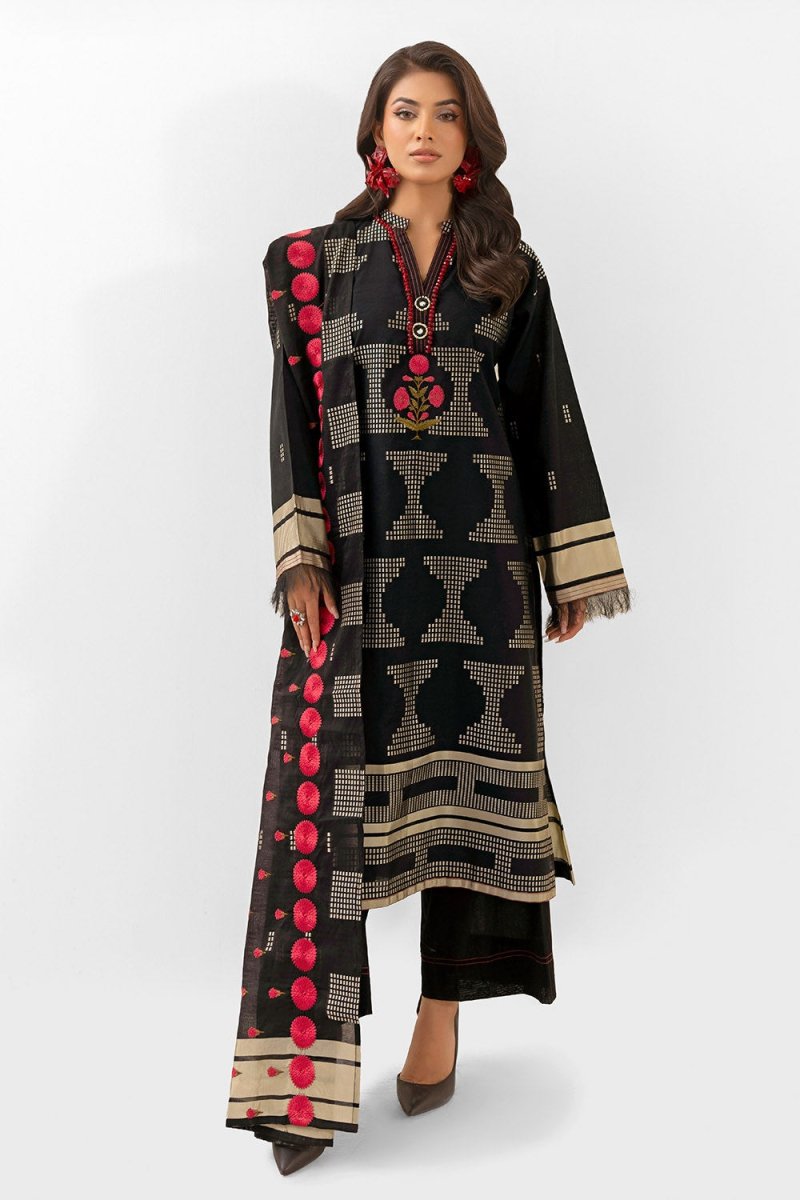 Gul Ahmed 3 Piece Unstitched Embroidered Jacquard Suit with Embroidered Jacquard Dupatta FE-52106
