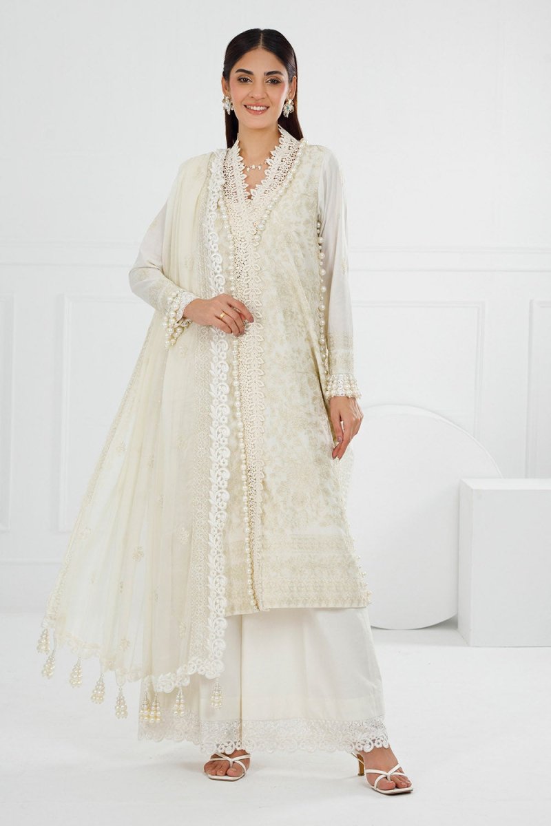 Gul Ahmed 3 Piece Unstitched Embroidered Lawn Suit with Embroidered Chiffon Dupatta FE-52122