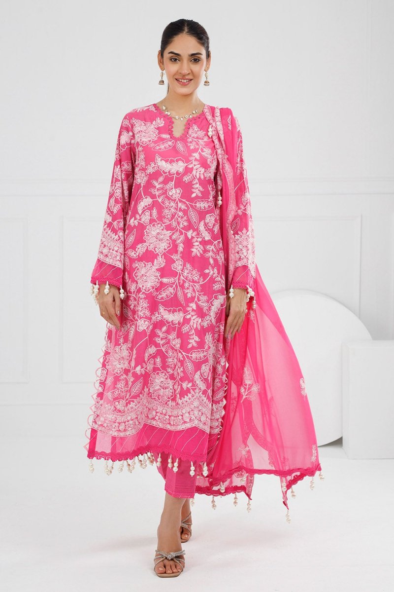 Gul Ahmed 3 Piece Unstitched Embroidered Lawn Suit with Embroidered Chiffon Dupatta FE-52123