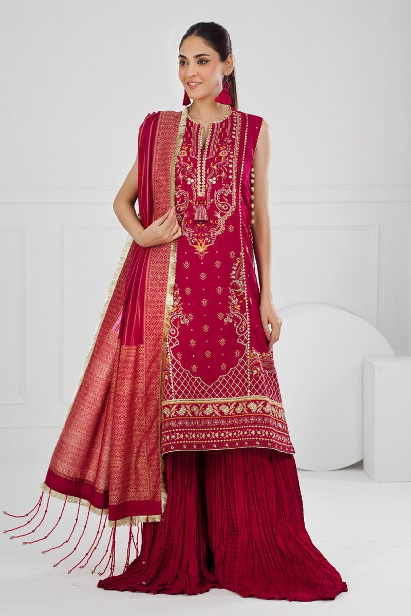 Gul Ahmed 3 Piece Unstitched Embroidered Raw Silk Suit with Jacquard Dupatta FE-52124