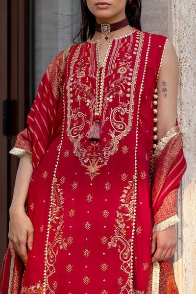 Gul Ahmed 3 Piece Unstitched Embroidered Raw Silk Suit with Jacquard Dupatta FE-52124