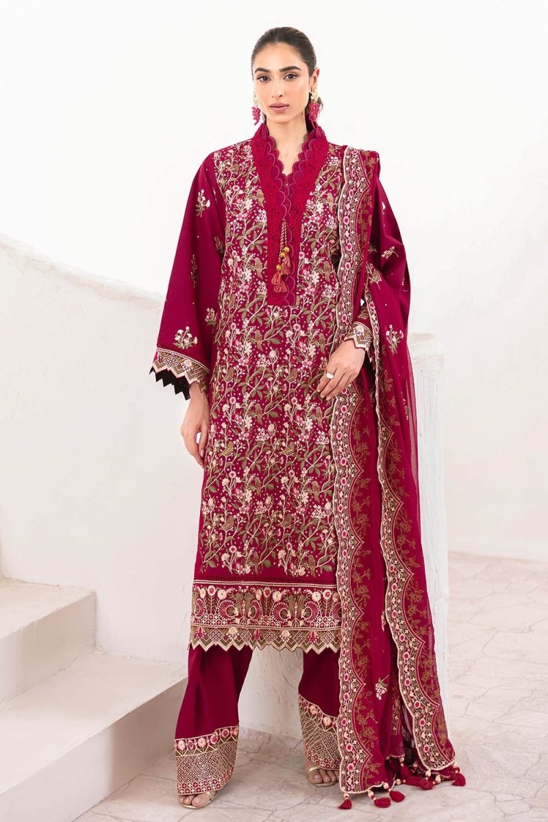 Gul Ahmed 3 Piece Unstitched Embroidered Lawn Suit with Embroidered Chiffon Dupatta FE-52129