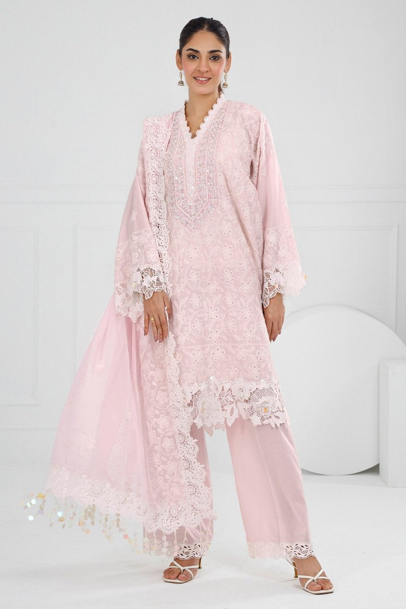 Gul Ahmed 3 Piece Unstitched Embroidered Lawn Suit with Embroidered Chiffon Dupatta FE-52152