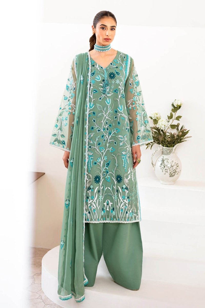 Gul Ahmed 3 Piece Unstitched Embroidered Organza Suit with Embroidered Chiffon Dupatta FE-52157