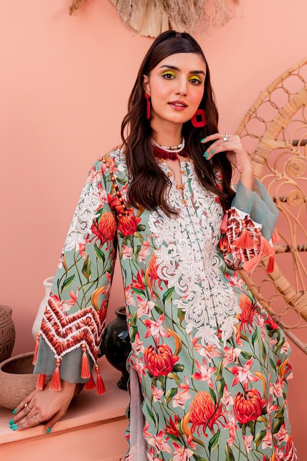 FIRDOUS 2 Piece Unstitched Digital Printed Cotton Satin Suit - FKT-20305