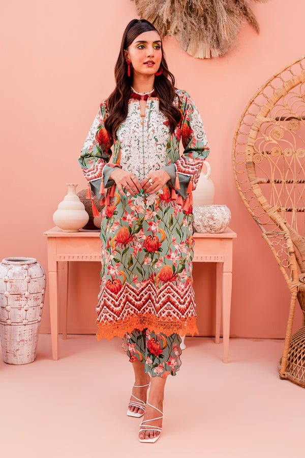 FIRDOUS 2 Piece Unstitched Digital Printed Cotton Satin Suit - FKT-20305