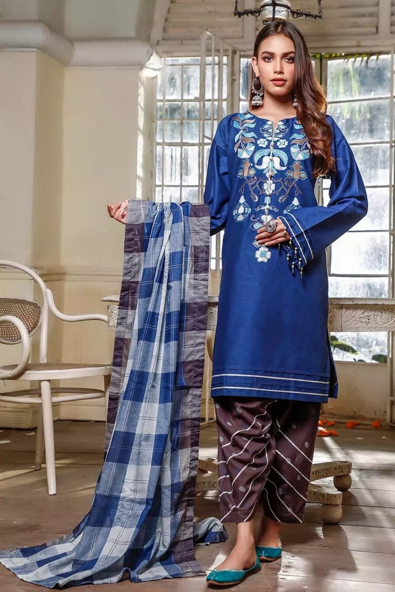 Gul Ahmed 3PC Unstitched Luxury Embroidered Lawn Suit With Printed Lawn Dupatta FS-22