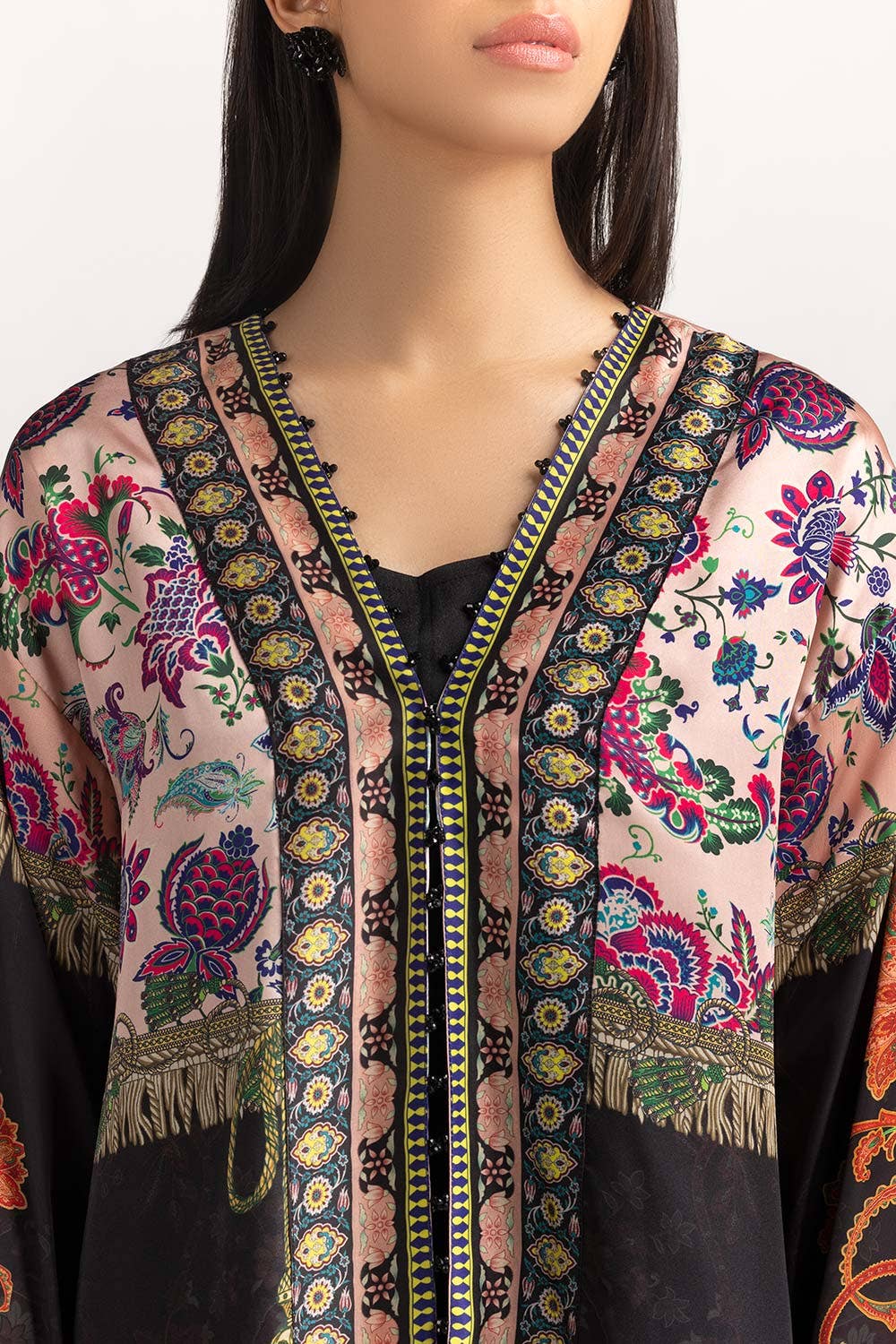 Gul Ahmed 1PC Stitched Shamose Silk Embellished Shirt GLM-23-33