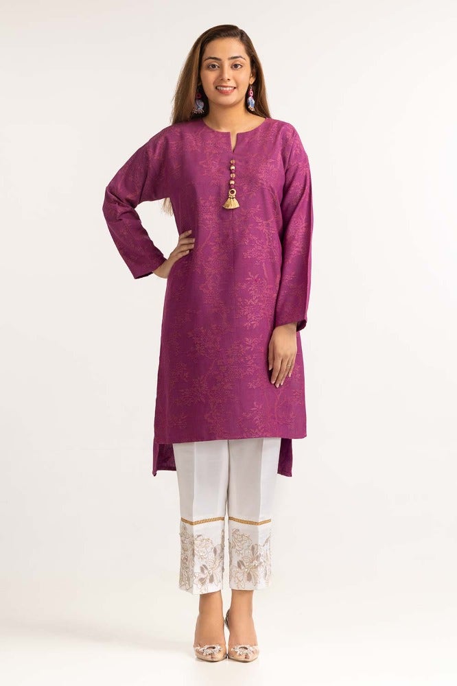 Gul Ahmed 01 Piece Stitched Dyed Jacquard Embellished Shirt GLW-23-47