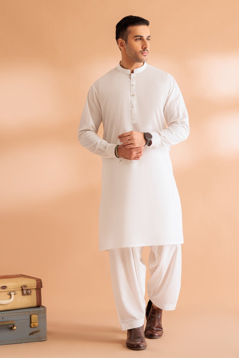 BONANZA MEN'S 2 PIECE WHITE-BLENDED-SHALWAR SUIT - GSBS24-012