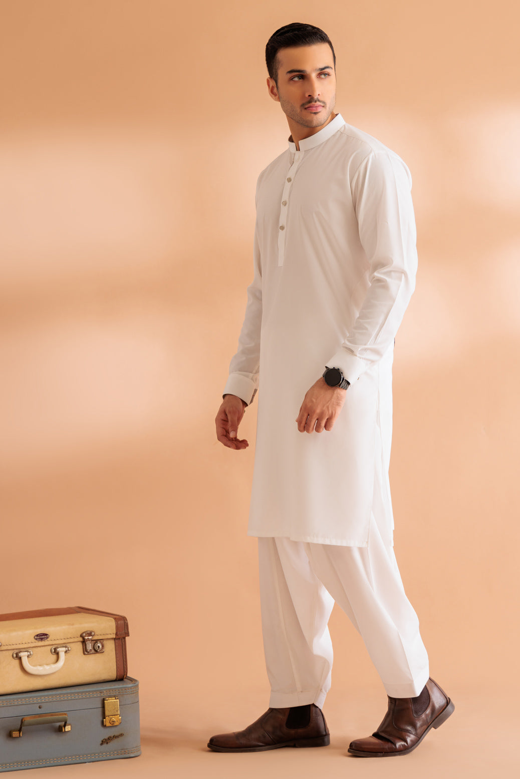 BONANZA MEN'S 2 PIECE WHITE-BLENDED-SHALWAR SUIT - GSBS24-012