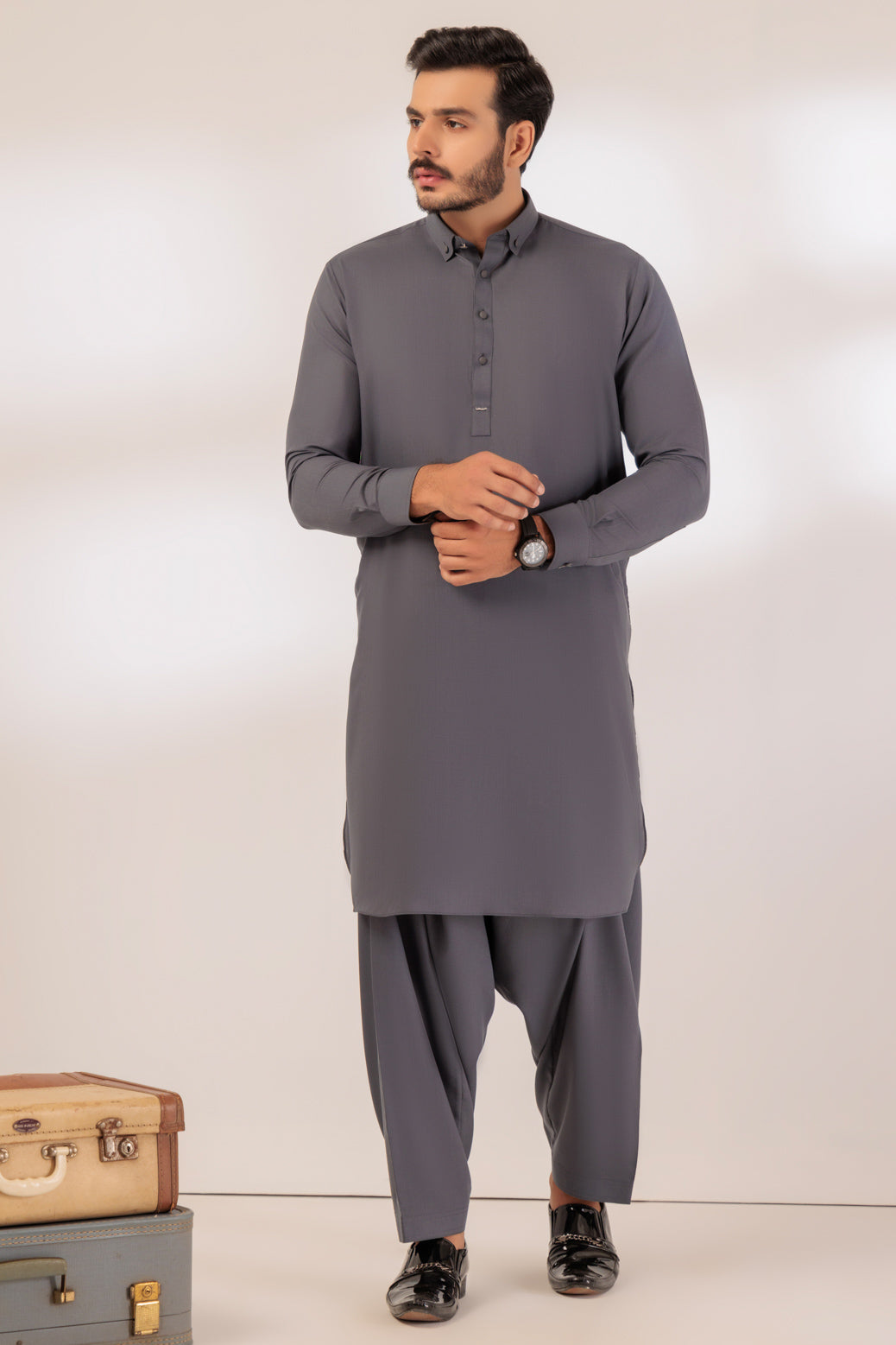 BONANZA MEN'S 2 PIECE D-GREY-BLENDED-SHALWAR SUIT - GSSS24-025