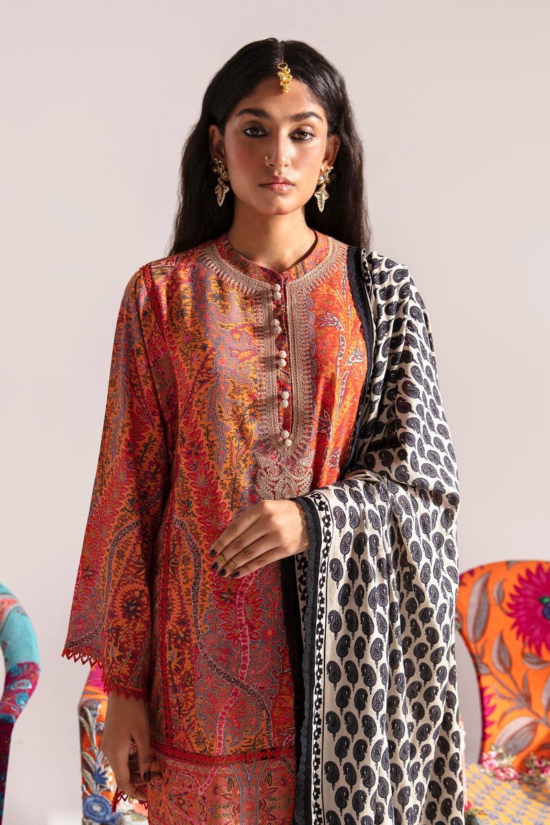 SANA SAFINAZ 2 Piece Unstitched Digital Printed Shirt with Rotary Printed Dupatta On Linen - H232-014A-DC