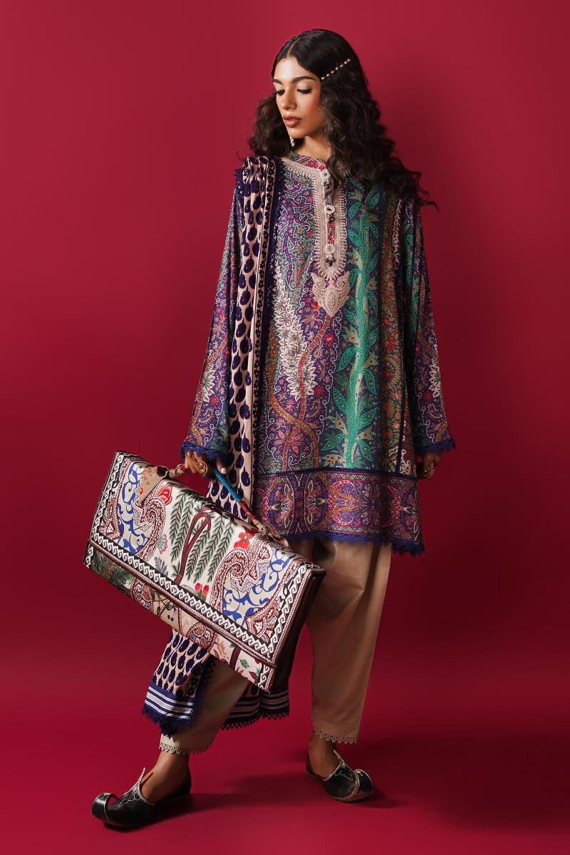 SANA SAFINAZ 2 Piece Unstitched Digital Printed Shirt with Rotary Printed Dupatta On Linen - H232-014B-DC