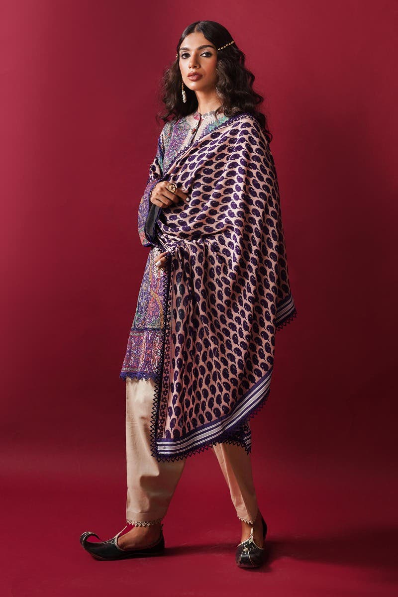 SANA SAFINAZ 2 Piece Unstitched Digital Printed Shirt with Rotary Printed Dupatta On Linen - H232-014B-DC