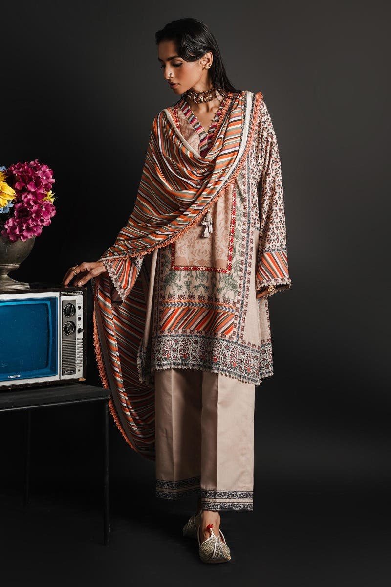 SANA SAFINAZ 2 Piece Unstitched Digital Printed Shirt with Rotary Printed Dupatta On Linen - H232-018B-DC