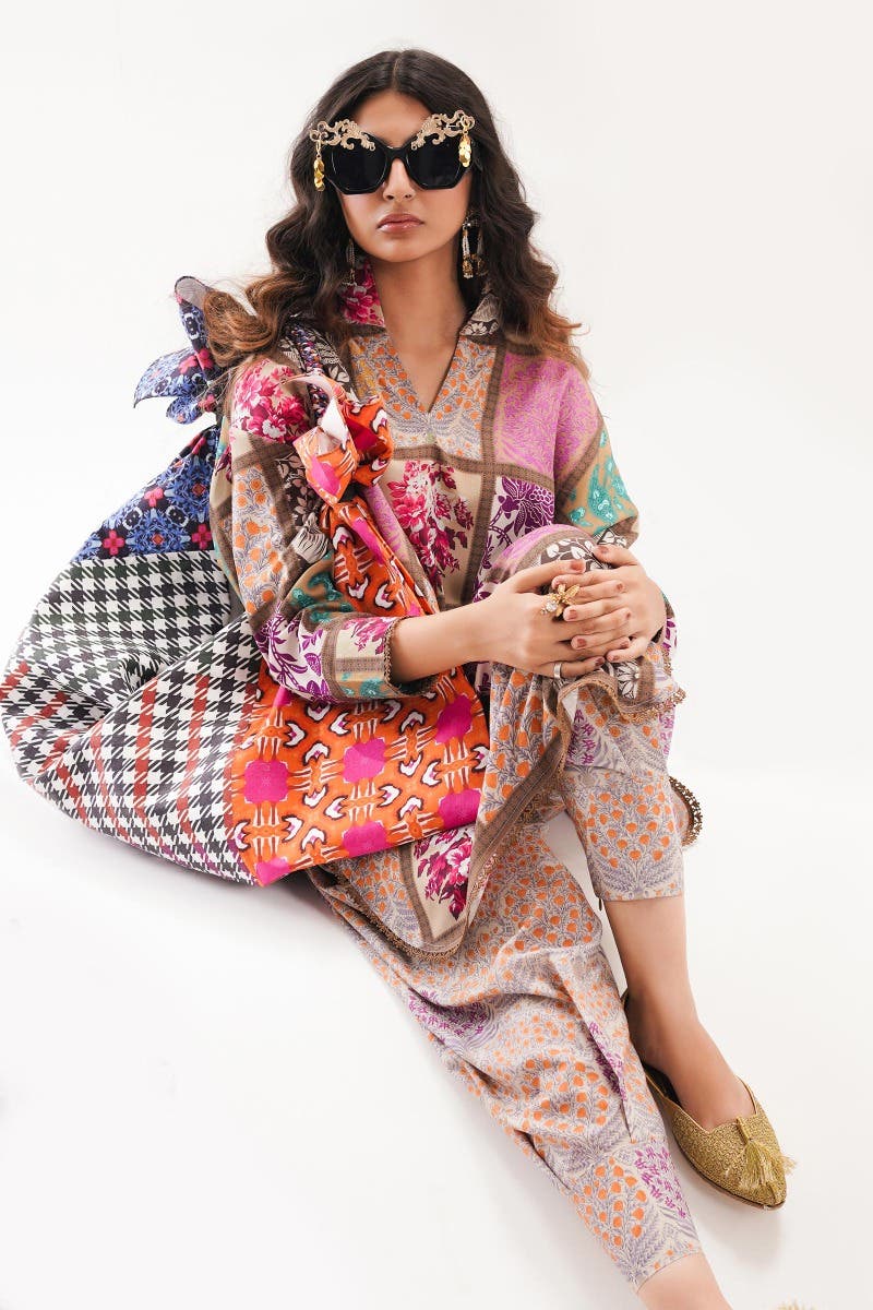 SANA SAFINAZ 2 Piece Unstitched Digital Printed Shirt On Linen with Digital Printed Pant On Cambric - H232-025A-C