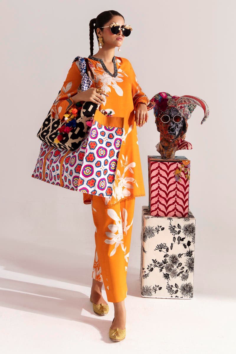 SANA SAFINAZ 2 Piece Unstitched Digital Printed Shirt On Linen with Digital Printed Pant On Cambric - H232-026B-C