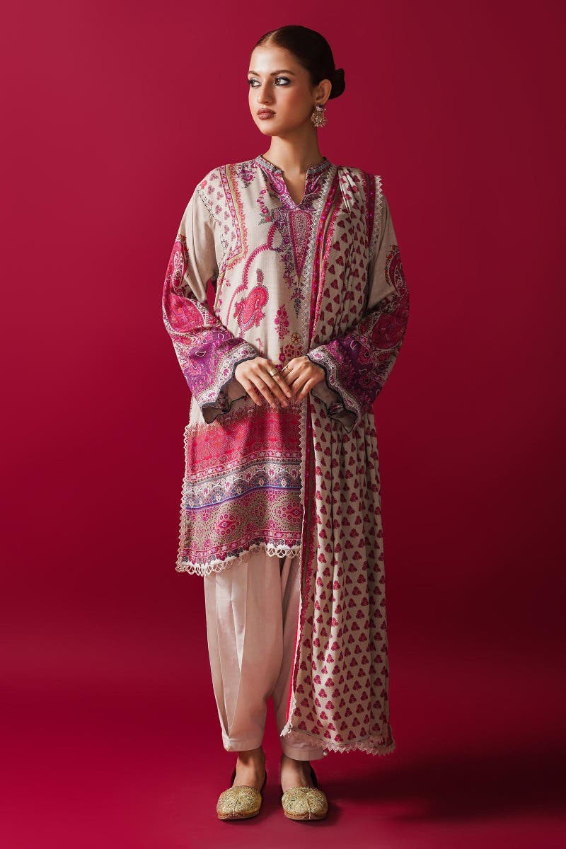 SANA SAFINAZ 3 Piece Unstitched Digital Printed Shirt with Rotary Printed Dupatta On Linen - H232-028A-DD