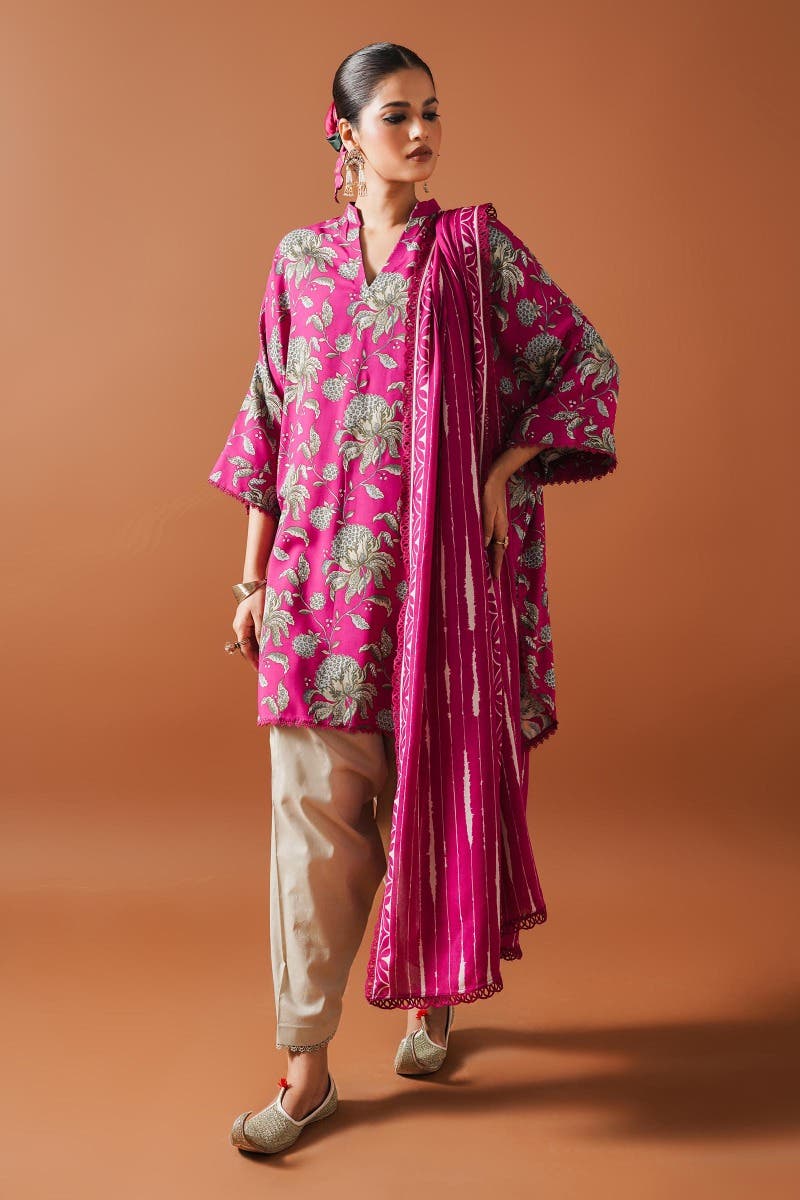 SANA SAFINAZ 2 Piece Unstitched Rotary Printed Shirt with Rotary Printed Dupatta On Linen - H232-029A-DE
