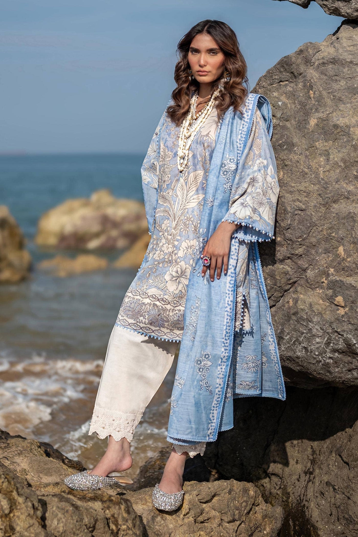 SANA SAFINAZ 2 Piece Unstitched Flat Bed On Lawn Shirt with Rotary Printed Monar Dupatta - H241-009A-2DD